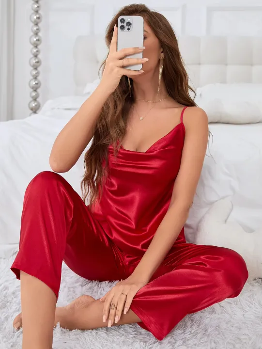 Sexy Silky Satin Cami Top & Pajama Set for Women