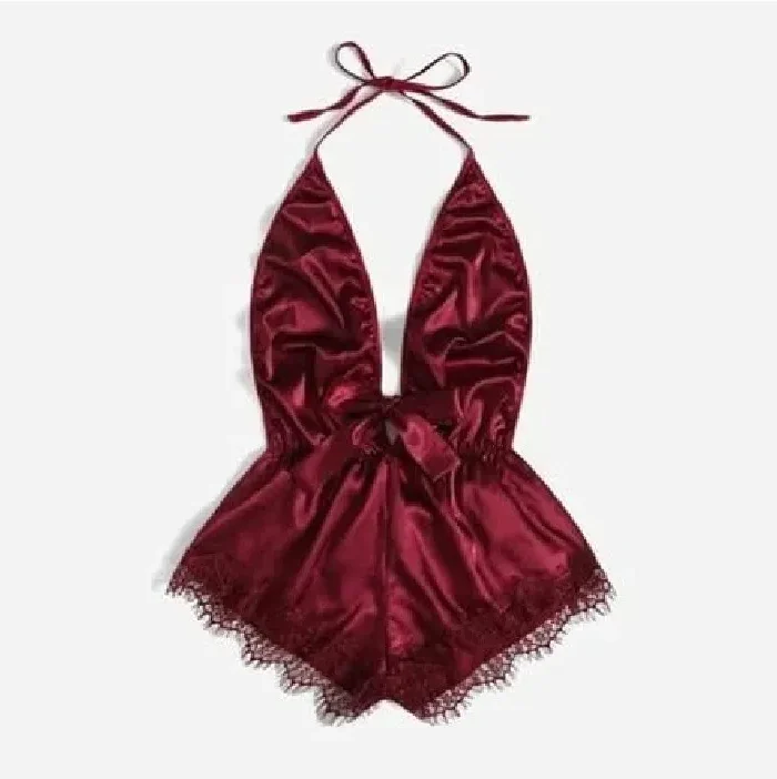 Sexy Silk Satin Nighty Sleepwear Lingerie Set for Women